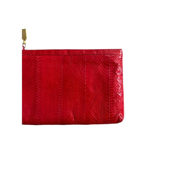 SAKS FIFTH AVENUE Vintage Red Eel Skin Clutch Handbag - Picture 8 of 9